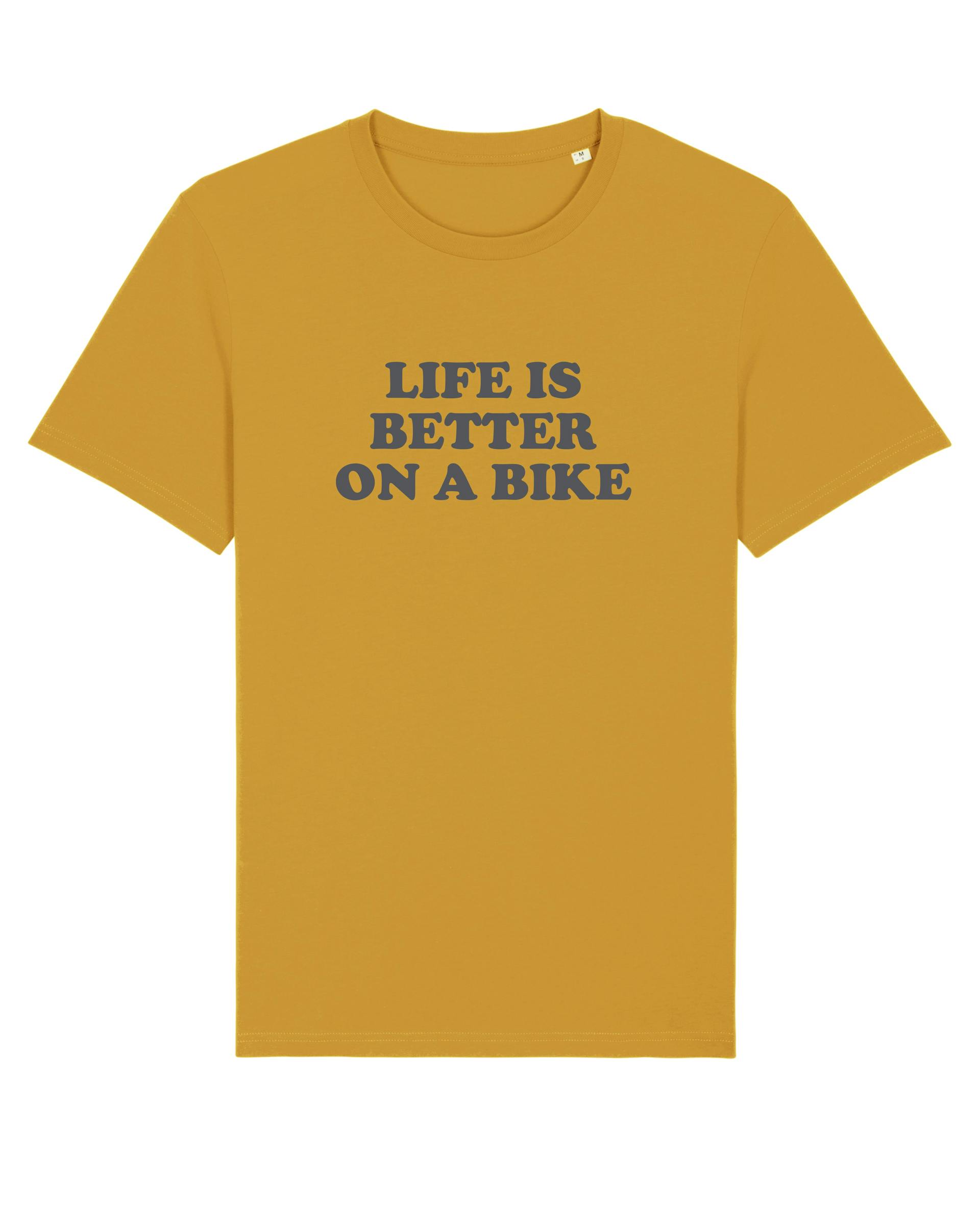 Life is better on a bike unisex cycling T-shirt (ochre)