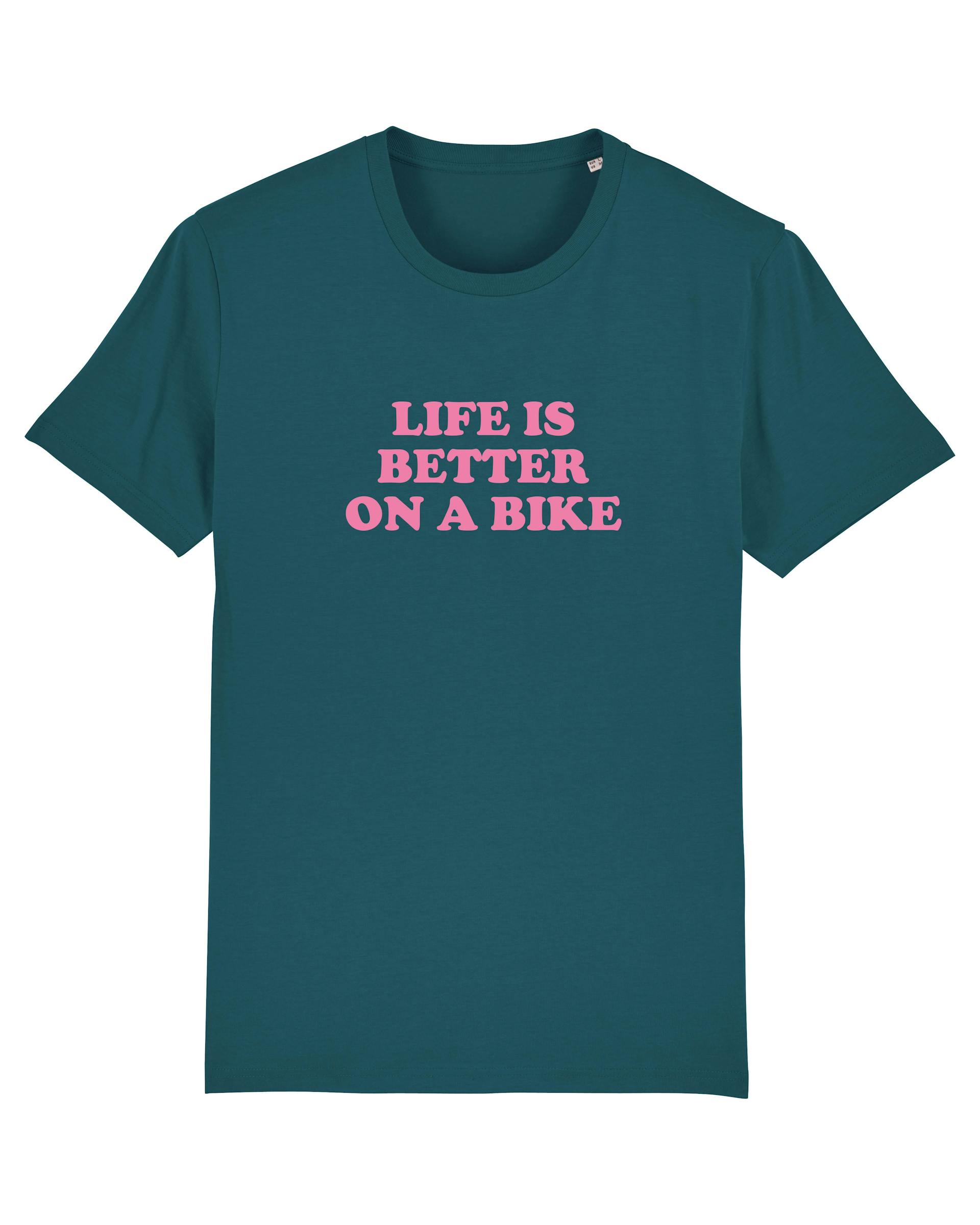 Life is better on a bike unisex cycling T-shirt (stargazer)