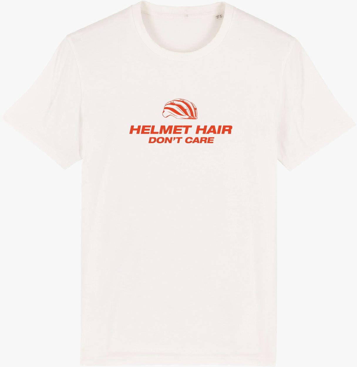 Helmet hair don't care unisex cycling T-shirt (offwhite - bright red)