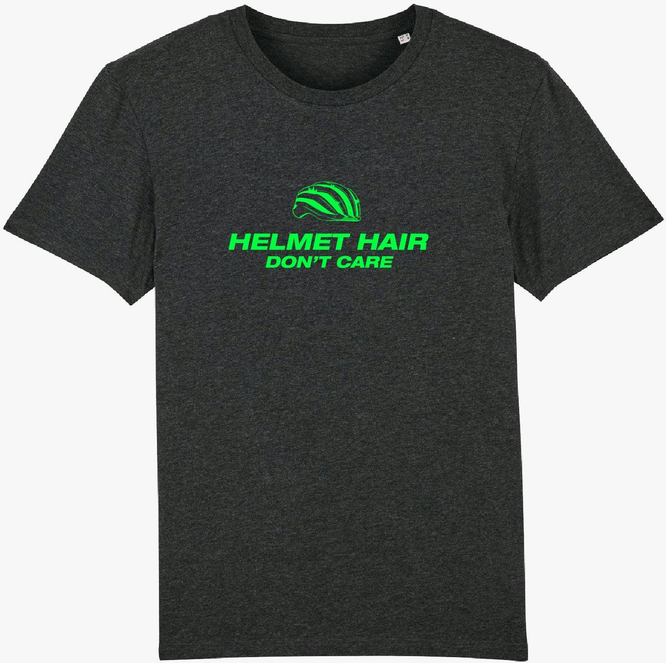 Helmet hair don't care unisex cycling T-shirt (dark grey neon green)